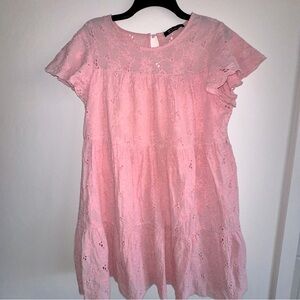 Simplee Dress Women Pink Eyelet Tiered Cotton Boho Size XL Lined Short Sleeve